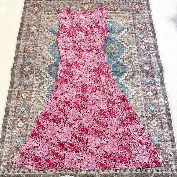 Y2k Charlotte Russe Pink paisley print maxi dress with ruffles Size Large - Picture 9 of 9